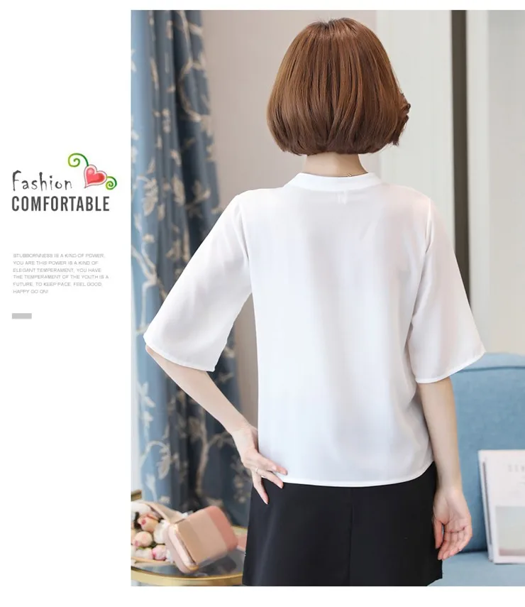Blouse Shirt Women 2018 Korean Style V-neck Tops Ladies Chiffon Blouse Button Short Sleeve White Shirts Summer Blusas Mujer (11)