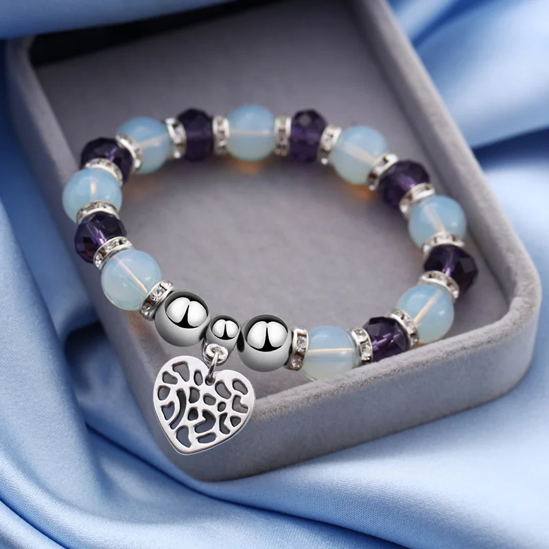 

2019 New Fashion Vintage Colorful Crystal Beads Bracelets Boho Statement Cute Heart Bangles Bracelets for Women Summer Jewelry