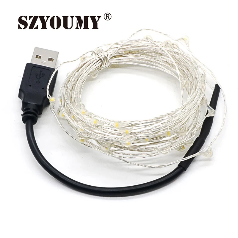 

SZYOUMY 5M 50 led 10M 100led Led String Lights 5V USB Powered Outdoor RGB Warm White Copper Wire Christmas Wedding Party 100PCS