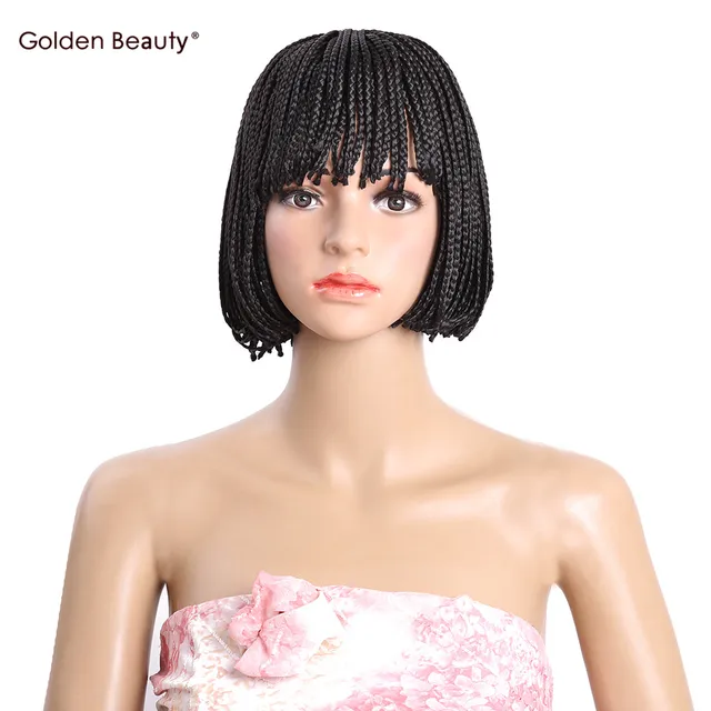 Bob Wig With Bangs Short Synthetic Hair Heat Resisitant Box Braid Bob Wig With Bangs Short Synthetic Hair Heat Resisitant Box Braid Wigs For Women 10