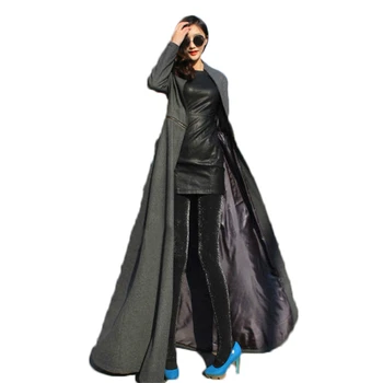 

New Winter Coat Women Wide Lapel Belt Pocket Wool Blend Coat Oversize Long Khaki Trench Coat Outwear Wool Women Overcoat J660