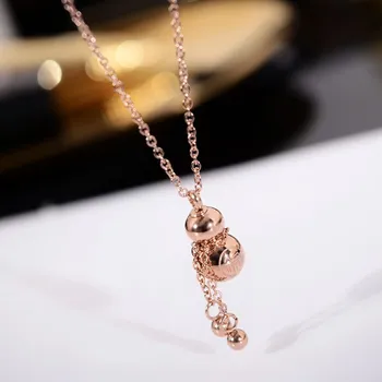 

New Arrival Rose Gold Color Fashion Three Circle Zircon Pendant Necklace Titanium Steel Jewelry Woman Gift Never Fade