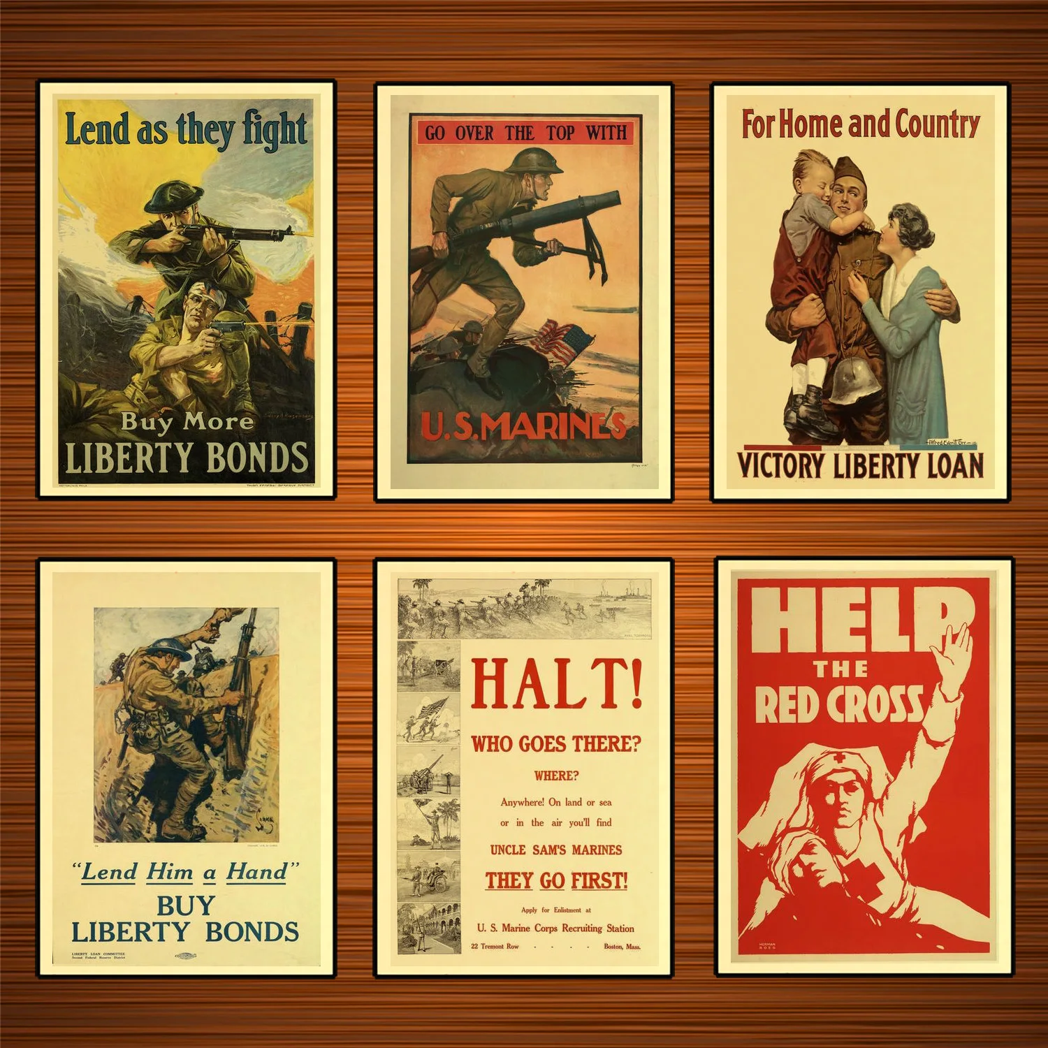 

Vintage 1910s USA WW1 Propaganda Poster Lend as They Fight Classic Canvas Paintings Wall Stickers Home Decor Gift