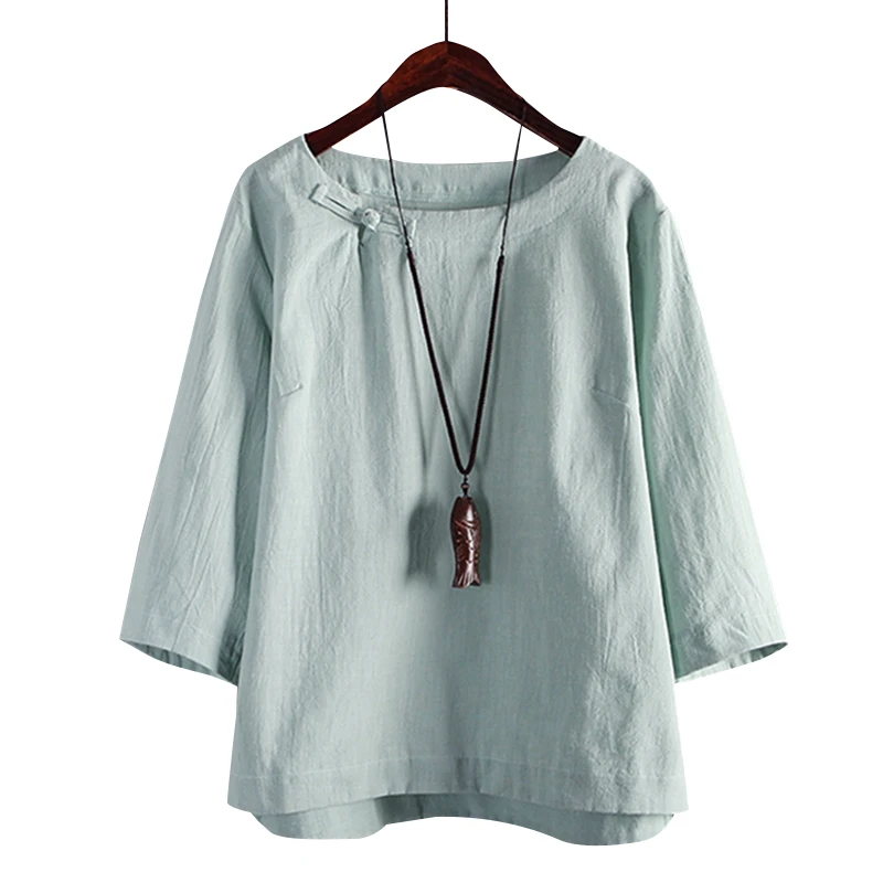 Blue ZANZEA, женская рубашка, блузка, Ретро стиль, на одной пуговице, Blusas, для девушек, повседневная, хлопок, туника, топы, для работы, офиса, рубашки, женская одежда размера плюс - Цвет: Blue