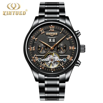 

KINYUED Business Mechanical Watches Mens Full Steel Military Automatic Tourbillon Wrist Watch Men Calendar relogio masculino