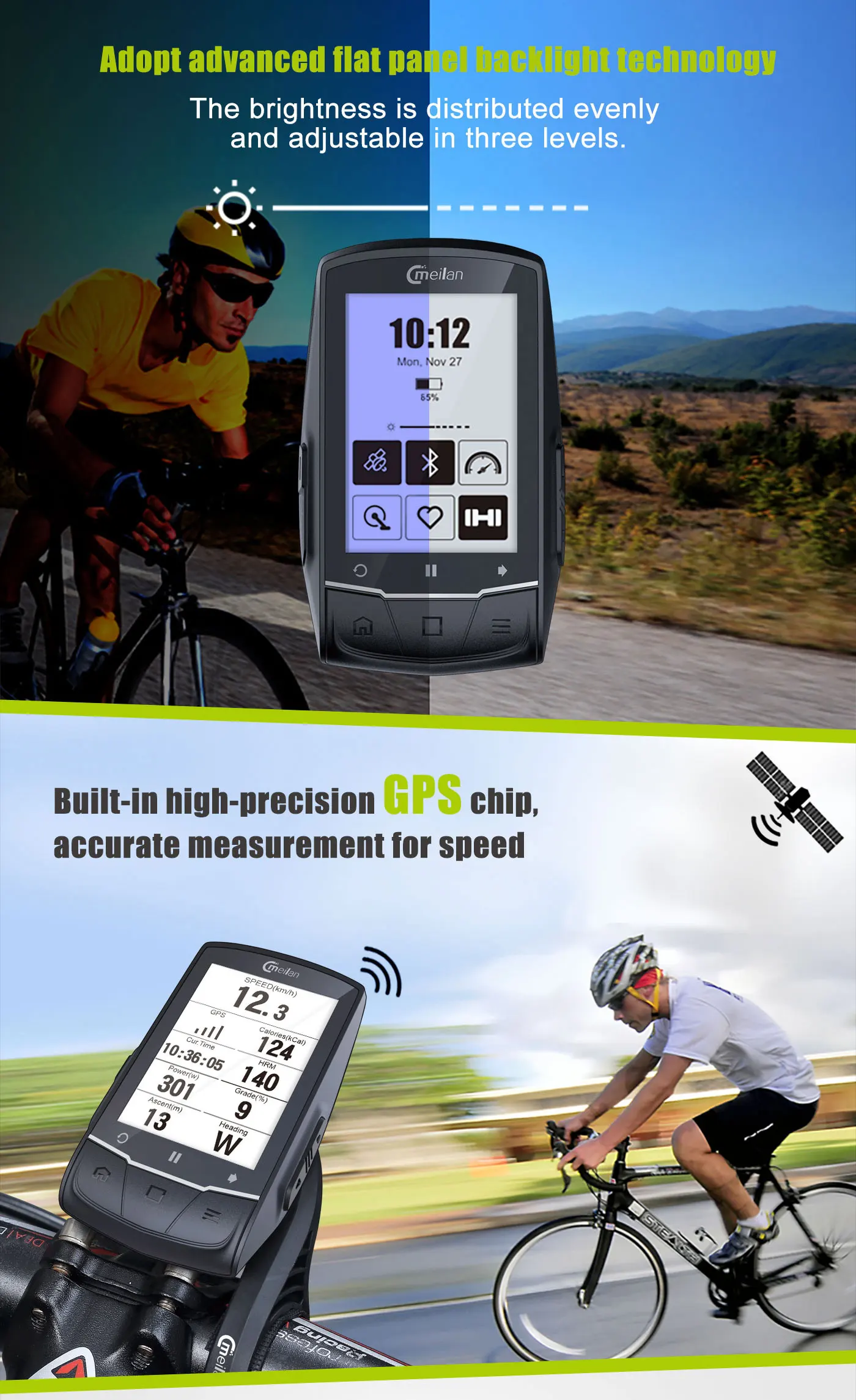 Meilan M1 Bike GPS bicycle Computer GPS Navigation BLE4.0 speedometer Connect with Cadence/HR Monitor/Power meter(not include