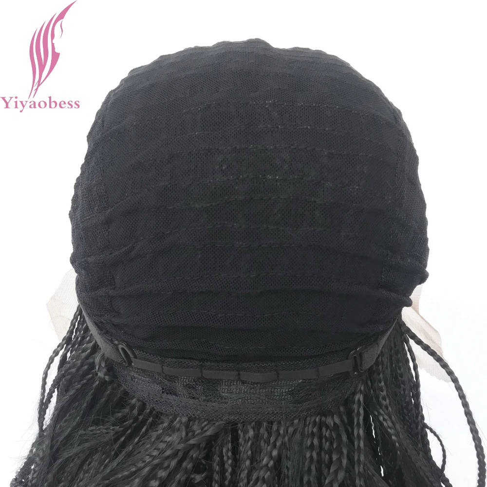 Yiyaobess термостойкие синтетические волосы на кружеве парик средние прически Безглютеновые черные микро плетеные парики для афро-американских женщин