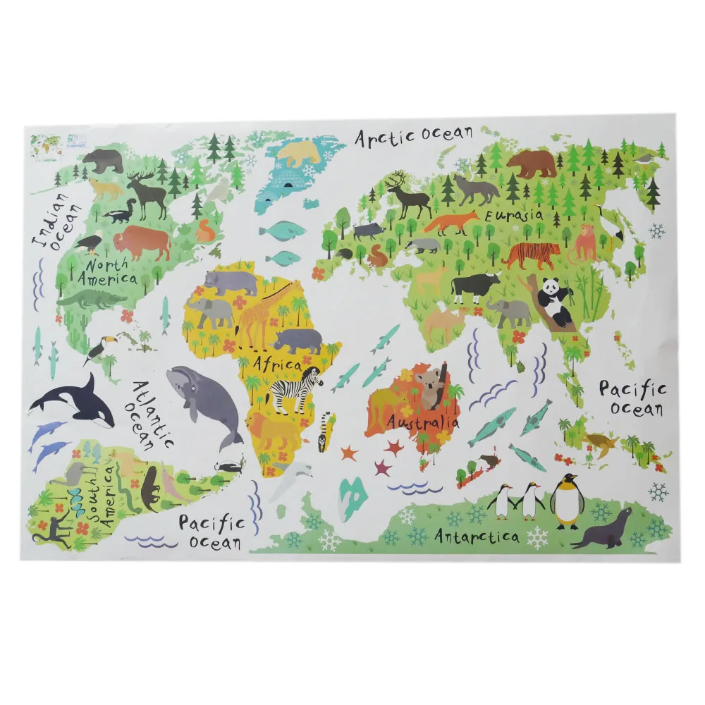 

LESUPERAY Colorful Cartoon Animal World Map PVC Removable Wall Sticker Decal Mural 95*73CM Wallpapers