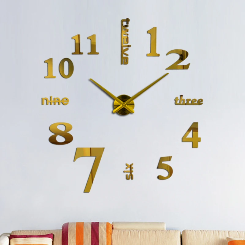 OHO brand acrylic mirror wall clock 3d big quartz watch horloge murale modern clocks living room home decoration stickers