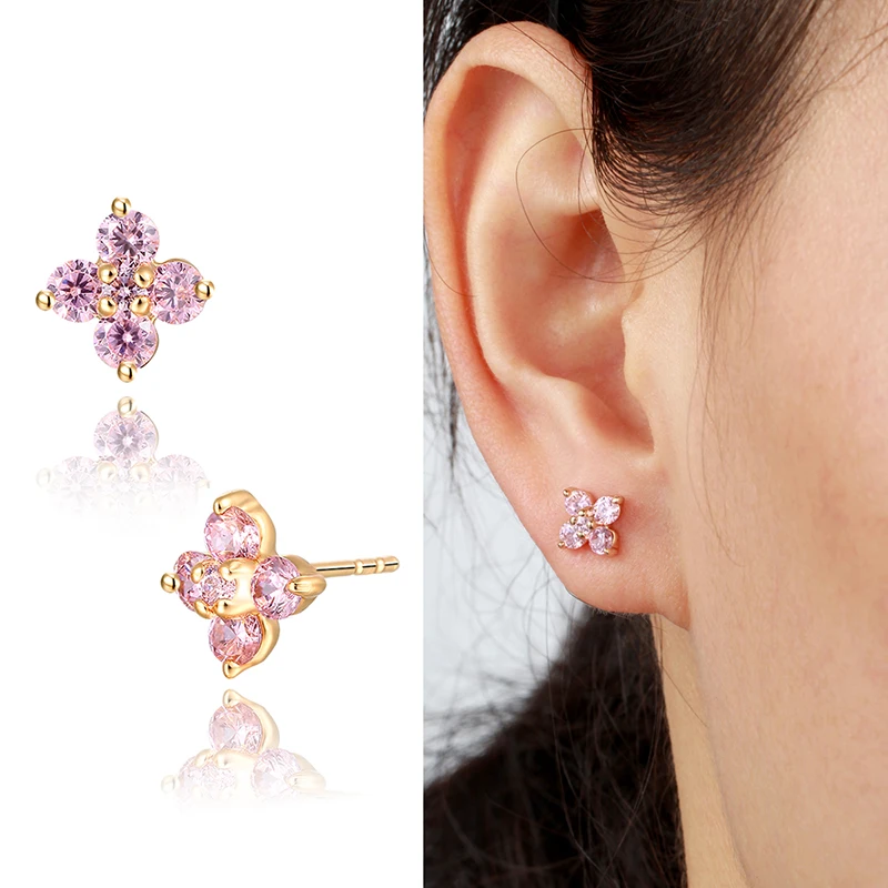 Женские серьги гвоздики с цветком клевера желтое золото 6 цветов|stud earrings|stud earrings