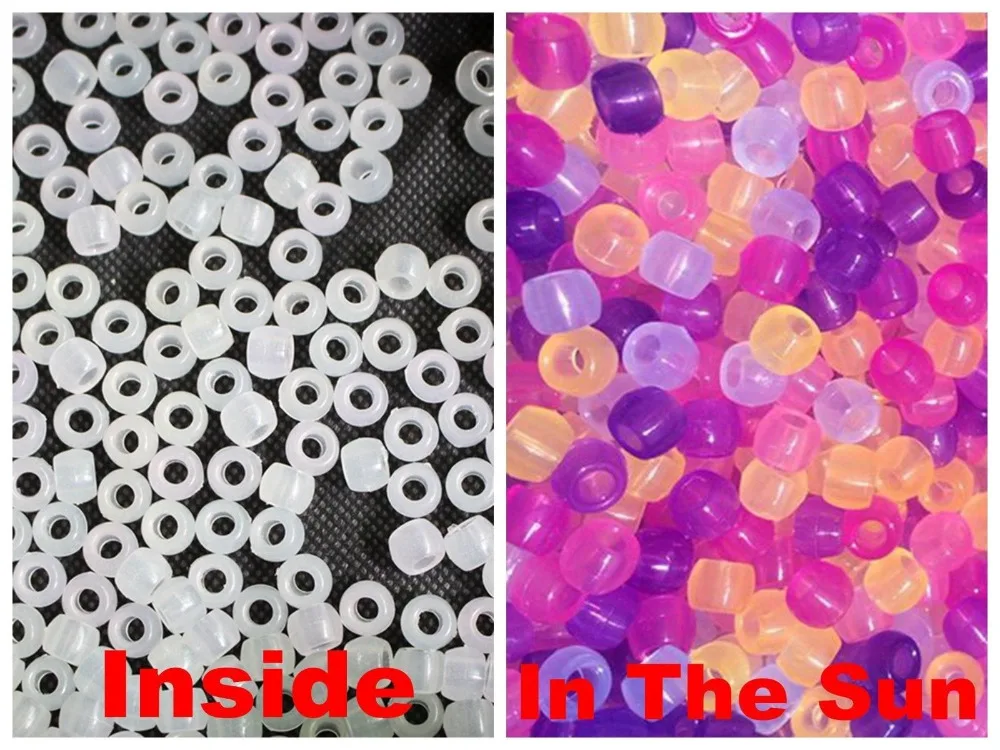 

200 Mixed Color UV Magic Changing Reactive Acrylic Barrel Beads 8X6mm