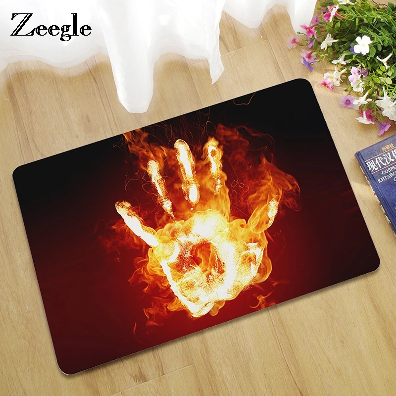 Zeegle Fire Printed Entrance Mat Waterproof Non-Slip Bathroom Rug Doormat Living Room Carpet Bedroom Mats Decorative Stair Mats