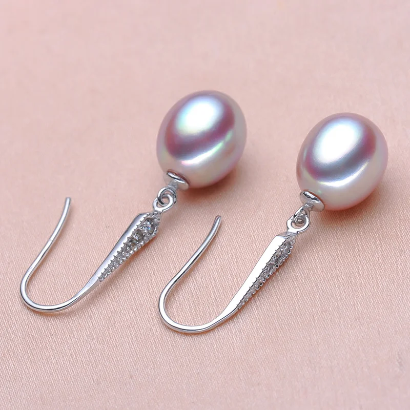 2017 new style 100% natural freshwater pearl drop earrings 8-9mm real pearl 925 sterling silver zircon jewelry for women girls