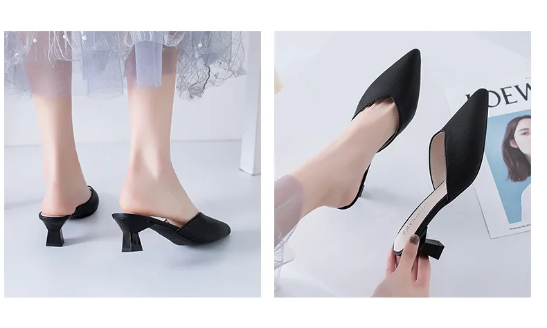 Effgt/женские шлепанцы на низком каблуке; модная брендовая обувь без задника; тапочки с острым носком; женские кожаные шлепанцы; zapatos mujer; Размеры 35-39; A149