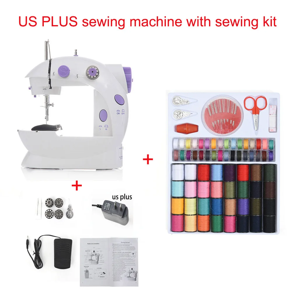 Электрическая мини-швейная машина домашняя ручная машина для шитья скоростная лампа с регулировкой ручная швейная машина maquina de costura coser - Цвет: US PLUG with Kit