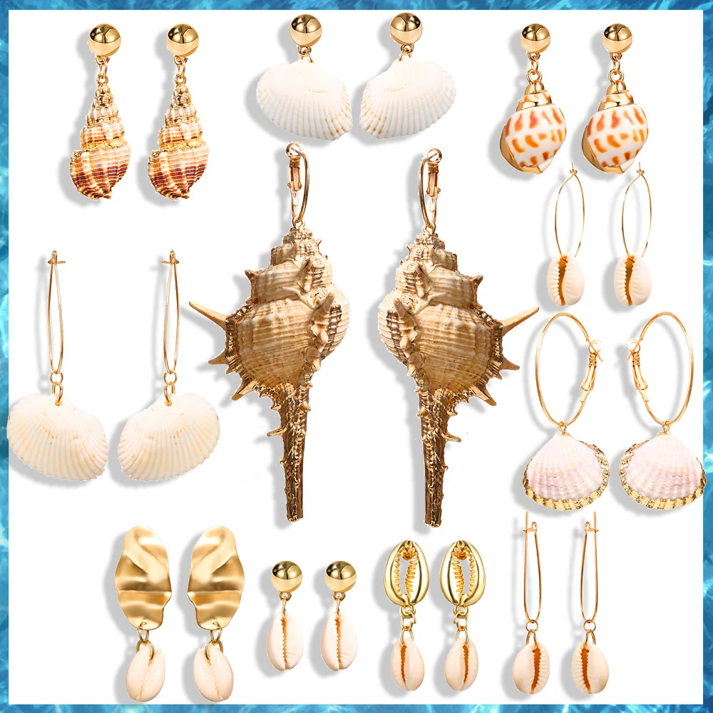 

Fashion 2019 Korean Sea Shell Cowrie Bohemia Women Dangle Earrings Statement Summer Beach Vintage Drop Earring Brincos Jewelry