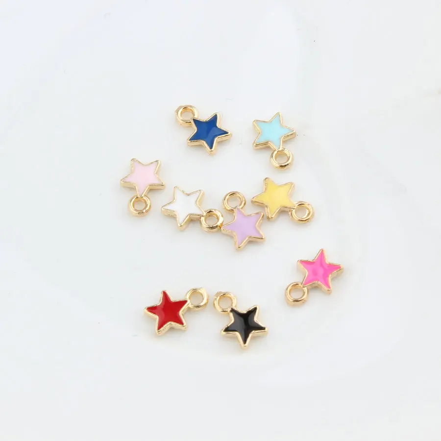 

20pcs 6*9MM Fashion diy enamel star charms for bracelet, handmade metal alloy star pendants dangle jewelry making multicolor