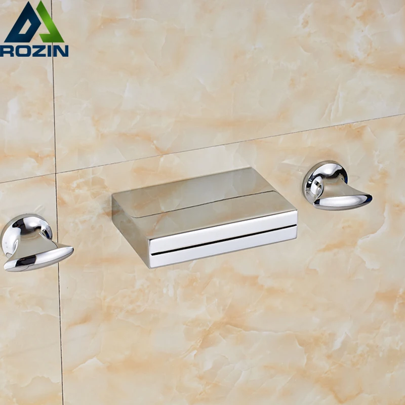 

Waterfall Wall Mount Bathroom Faucet Two Handle Basin Mixer Tap with Waterfall Flow Spout