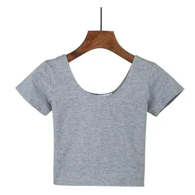 VILACOROA,, Harajuku, футболка с u-образным вырезом, Женская Сексуальная черная футболка с коротким рукавом, укороченный топ, стрейчевая женская футболка, camiseta mujer - Цвет: Серый