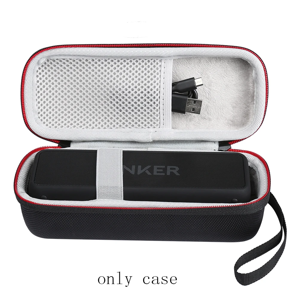 Portable Wireless Bluetooth EVA Speaker Case For Anker SoundCore 2 With Mesh Dual Pocket Audio Cable Carrying Travel Bag-Black