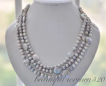 

Z6669 8mm round 14mm coin gray freshwater pearl necklace 60inch
