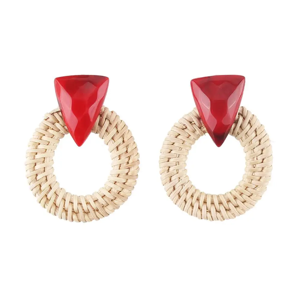 

Donarsei Ethnic Handmade Rattan Earrings For Women Bohemian Stones Round Drop Dangling Earrings Statement Jewelry