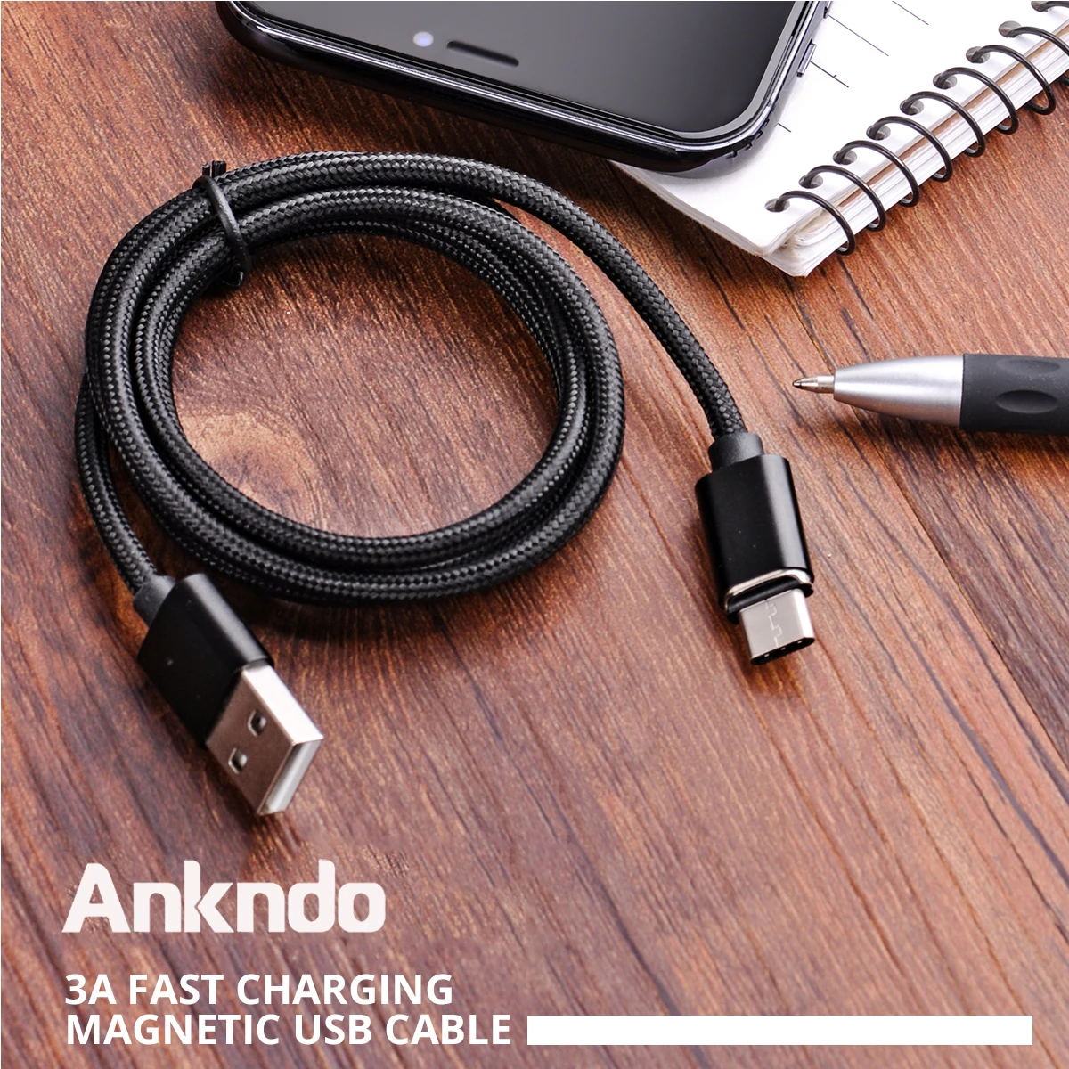 Ankndo usb type C кабель Магнитный зарядный type-C нейлоновый шнур 3,0 Быстрая Зарядка Синхронизация данных USB C провод для мобильных телефонов