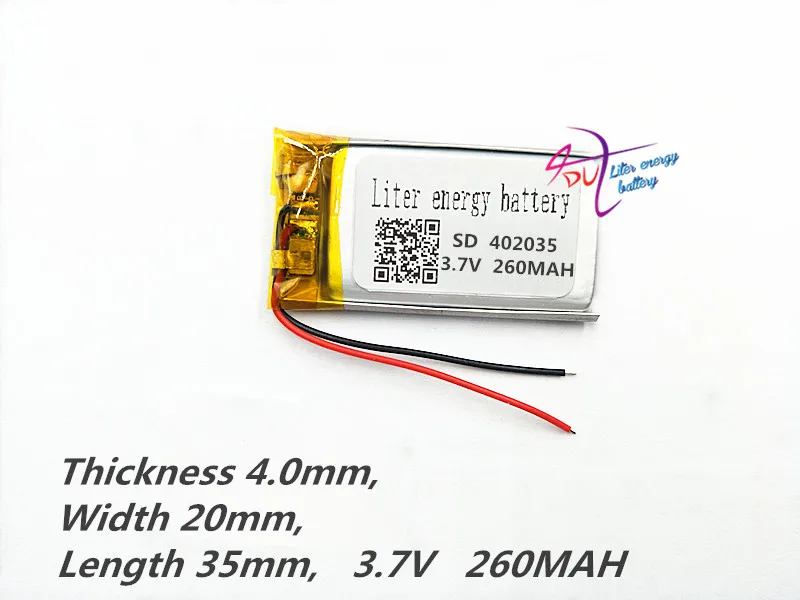 

042035 3.7V 260mAh 402035 Rechargeable Battery lithium Polymer li po battery For Mp3 MP4 MP5 GPS mobile bluetooth Battery