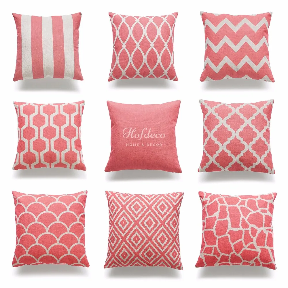 decorative throw pillow case coral pink geometric quatrefoil cotton linen heavy weight fabric chair outdoor couch cushion cover - Coral Decorative Pillows decorative throw pillow case coral pink geometric quatrefoil cotton linen heavy weight fabric chair outdoor couch cushion cover - Coral Decorative Pillows