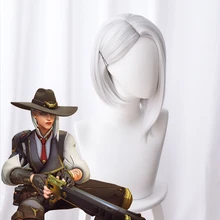 Горячие игры OW Эш Косплей парики Для женщин девушки принцесса Кулон Свет Белый Короткие волосы принадлежности на Хеллоуин для косплея парик высокое качество