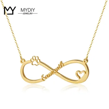 

Infinite Name Layer Necklace For Women and Child Personalized 925 Sterling Silver Dog Claw Heart Custom Jewelry Christmas Gift
