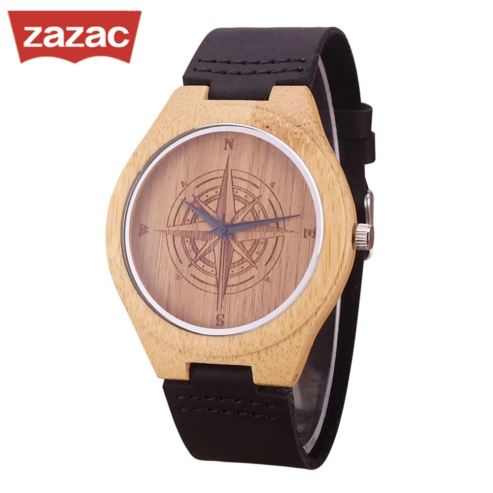 

Compass Engraving dial Wooden watch Retro Wooden Watch Bamboo Nature Simple Creative Mens Wood Quartz Wristwatches Clock