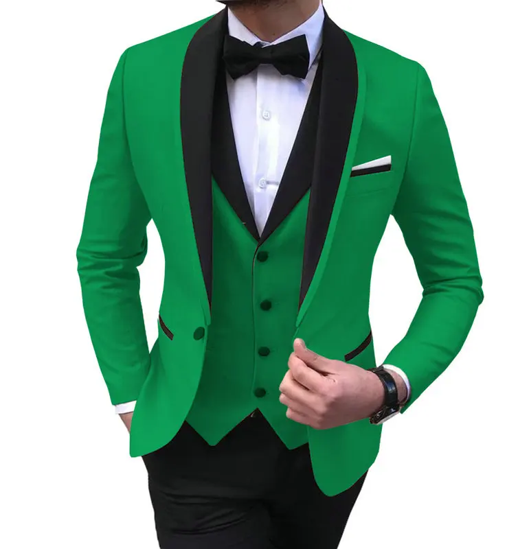 Mens 3 Pieces Party Slim Fit Suits Classic Design Shawl Lapel Tuxedos Prom Suit Blazer& Pants& Vest for Wedding - Цвет: Green