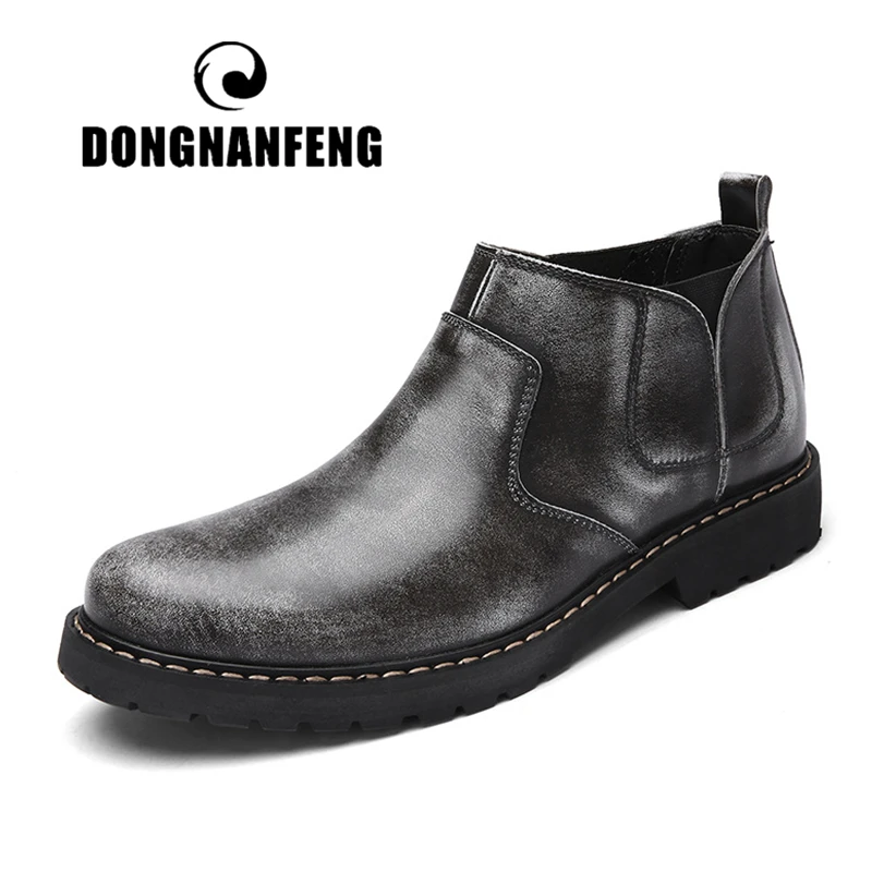 

DONGNANFENG Men's Male British Retro Cow Genuine Leather Shoes Boots Spring Slip On Winter Fur Plush Ankle Size 38-44 BL-8881