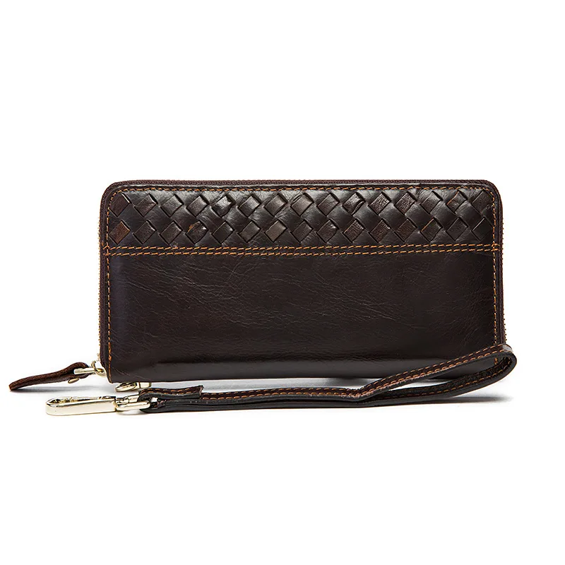 

Factory direct luxury men wallets Korean leather zipper Hand bag retro leather long paragraph paint woven coffee men Clutch bag