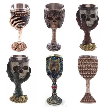 

Hot New Funny Coffee Cup Cool 3D Skull Wolf Mug Resin Stainless Steel Pirate Knight Drinking Grip Creative Drinkware