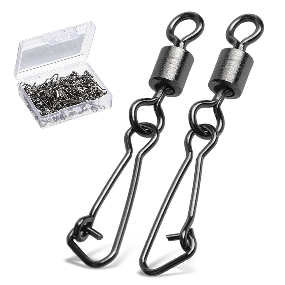 

DONQL10/20/50pcs/lot Rolling High-carbon steel Fishing Connector Swivels Interlock with Hooked Snap FishHook Connector Pin