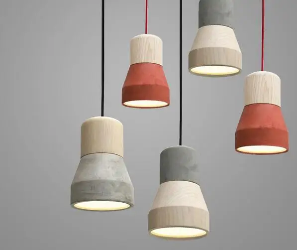 

Modern led Pendant Lights Restaurant Creative Individuality Simple Solid Wood Cement Small Pendant Lamp