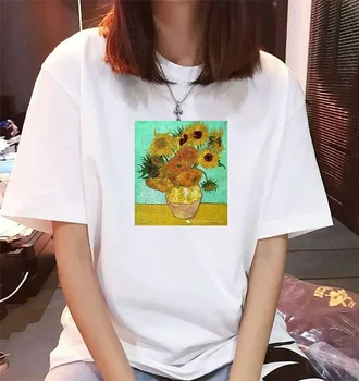 

HAHAYULE-JBH Women Van Gogh Painting Vintage T-Shirt Tumblr Grunge Aesthetic Printed Tee Short Sleeves White Tops