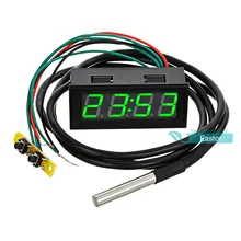 0,56 DC 0-30 V 12 V/24 V Voltmeter Thermometer Uhr 3in1 Messinstrument-lehre mit 1 Meter DS18B20 Temperatursensor Grünen Licht