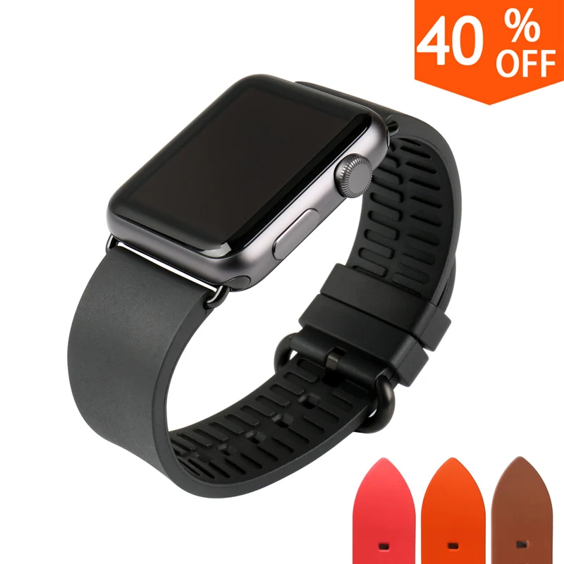 MAIKES New watch accessories black rubber watchbands for sports apple watch strap 42mm 38mm men series