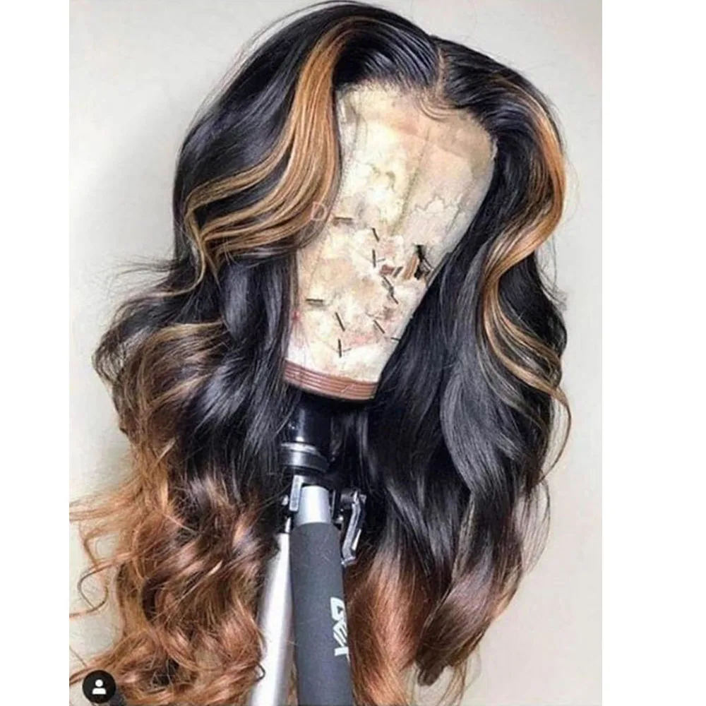 

Ombre 360 Lace Frontal Human Hair Wigs With Highlight Brazilian Loose Deep Honey Blonde Lace Front Human Hair Wigs