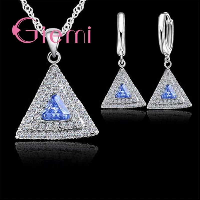 

GIEMI 2018 Arrival Geometric Teamperament Accessories 925 Sterling Silver Channel Setting Shiny CZ Necklace & Earring & Pendant