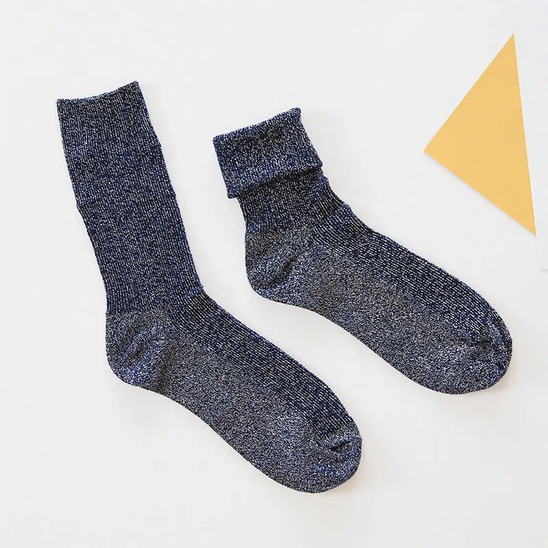 Модные однотонные блестящие абсорбирующие дышащие антифрикционные носки в стиле Харадзюку глянцевый золотистый Серебристый ворс из хлопка мягкие женские носки
