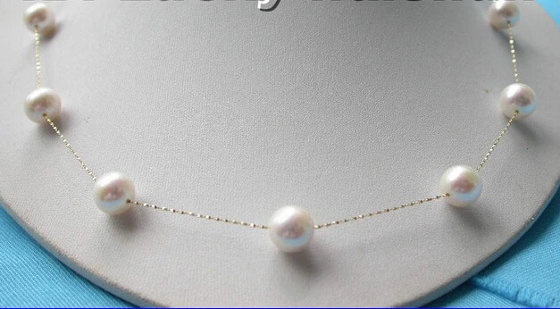 

AAA 10mm 14KGP solid Gold Chain white pearl necklace j6062