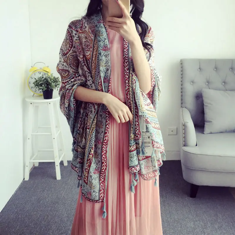 Шарф элегантный и ретро шали с принтами Модные кисточкой MS мусульманские платки независимая упаковка