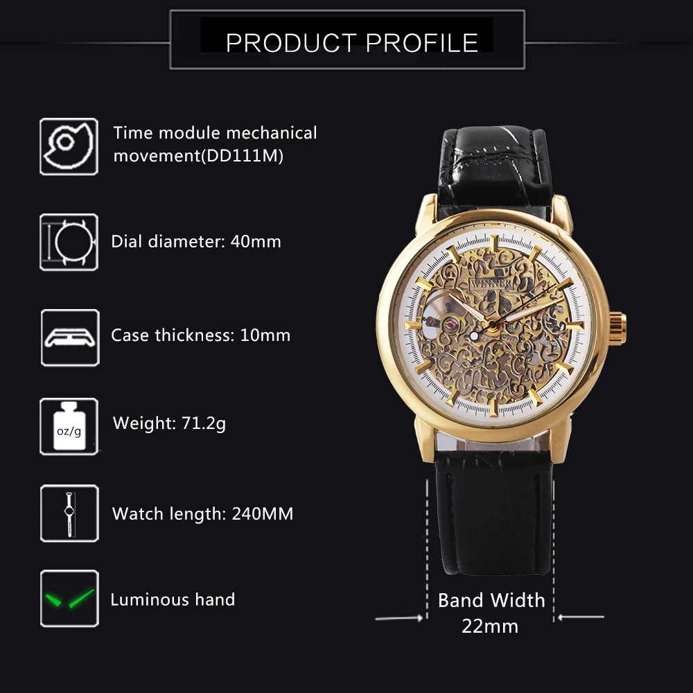 WINNER Women Watches Top Brand Luxury Mechanical Ladies Watch Genuine Leather Strap Creative Pattern Golden Bezel Female Clock|bezel|bezel watch |