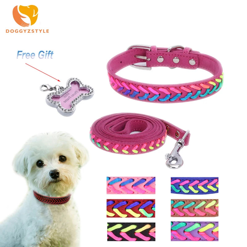 

Colorful Pet Dog Cat Woven Collar Dog Handmade Comfortable Collar With Leash Set Puppy For Small Medium Dogs Cat DOGGYZATYLE
