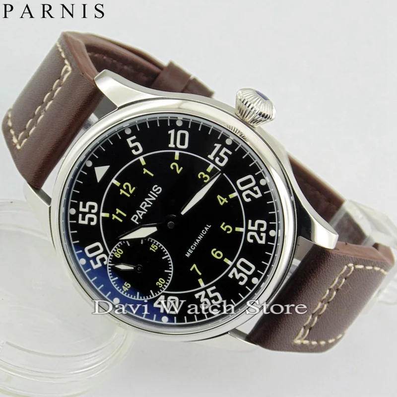 Parnis 44 мм черный циферблат Чайка st36 Механические Мужские 6497 часы с ручным
