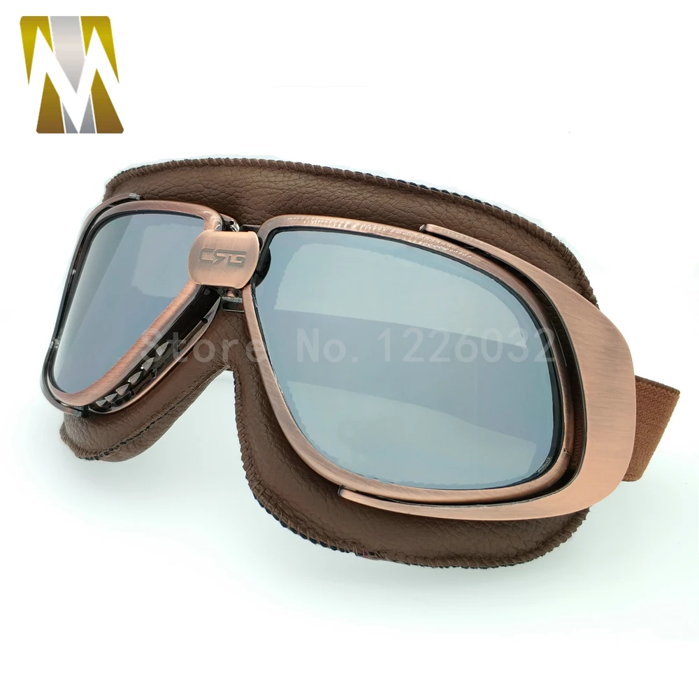Mirrored Lenses Goggles font b Helmet b font Glasses Motorcycle Goggle Vintage Pilot Eyewear Biker Leather